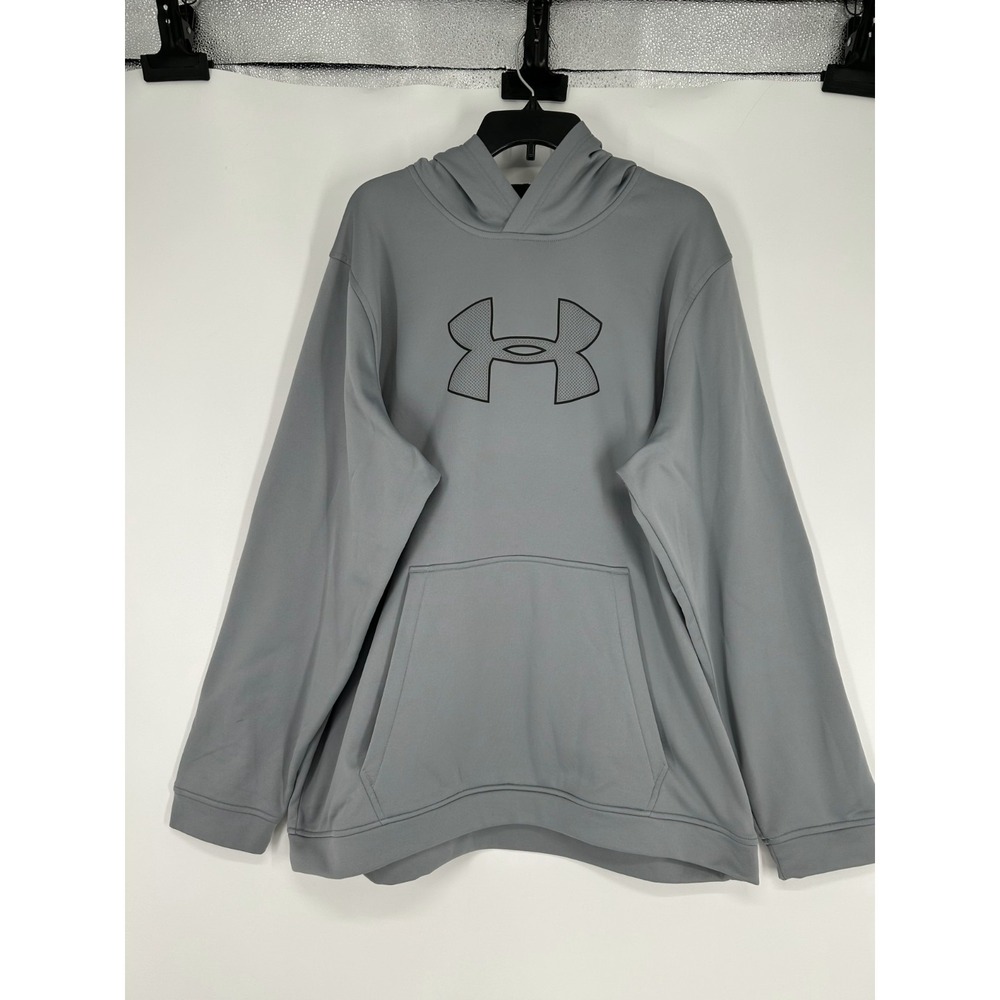 Under Armour Hoodie Mens 3XL Coldgear Fleece Pullover Sweatshirt Big Logo Grey